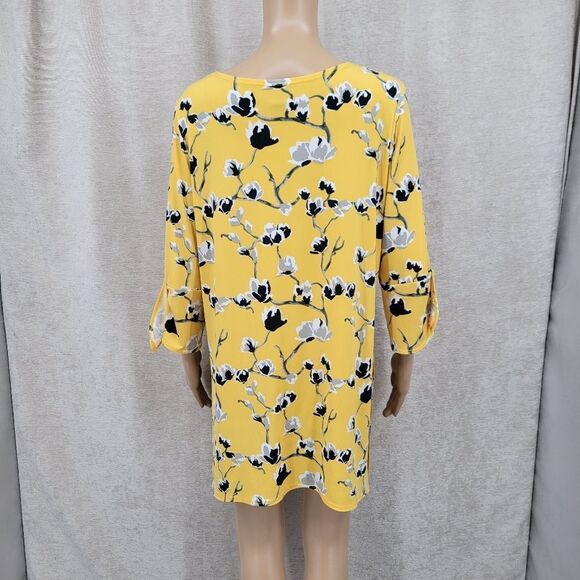 CLARA SUNWOO Sun Woo Yellow with Black Gray Florals White Boxy 3/4 Sleeve Tunic - Picture 5 of 9